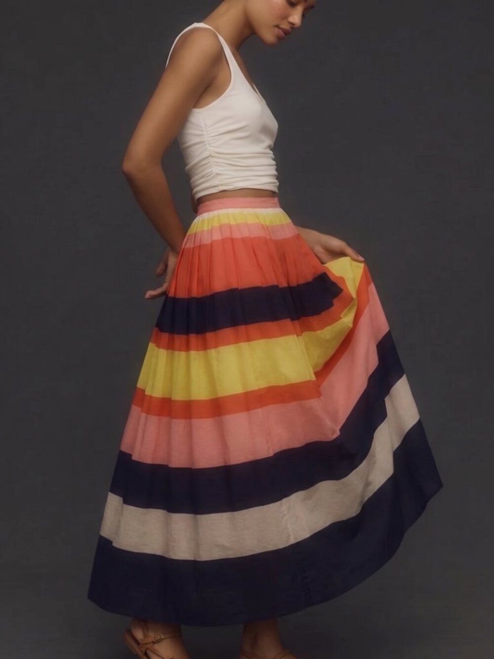 NWT Anthropologie Multi-Ombre Maxi Skirt Size S Pink/Orange/Coral Pleated $178
